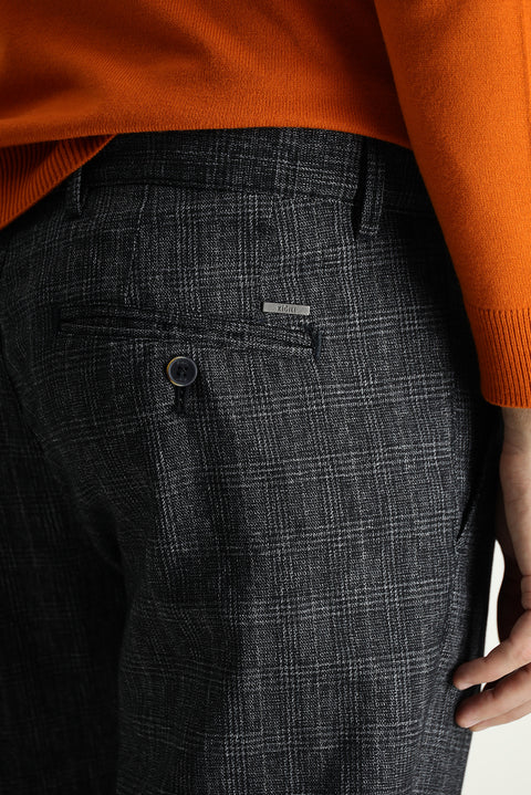 Dark Navy Blue Slim Fit Plaid Lycra Canvas / Chino Pants