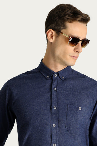  Orta Lacivert Uzun Kol Regular Fit Oduncu Pamuklu Düğmeli Yaka Gömlek