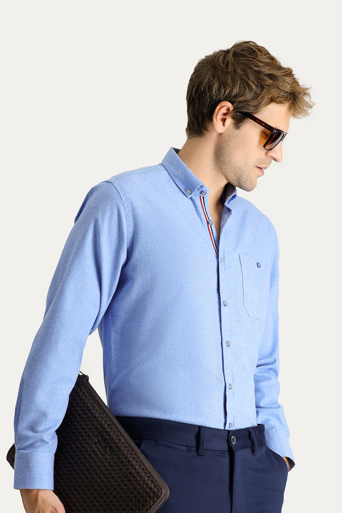 Aviator Blue Long Sleeve Regular Fit Lumberjack Cotton Button-Down Collar Shirt