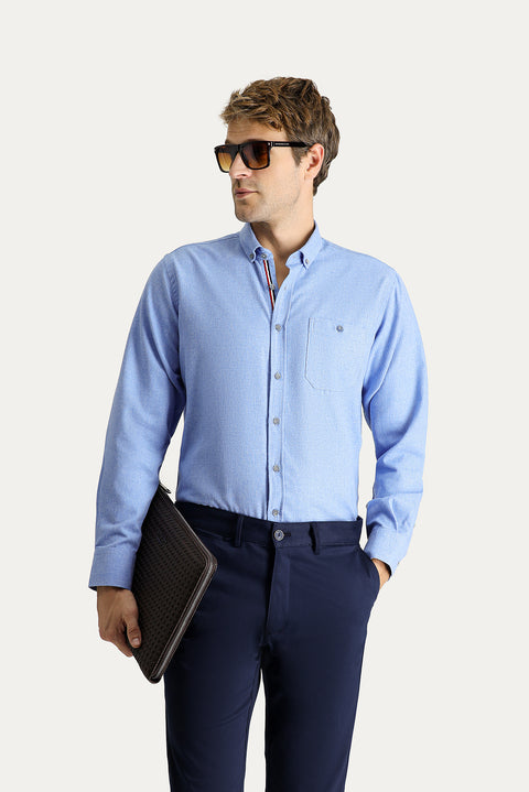 Aviator Blue Long Sleeve Regular Fit Lumberjack Cotton Button-Down Collar Shirt