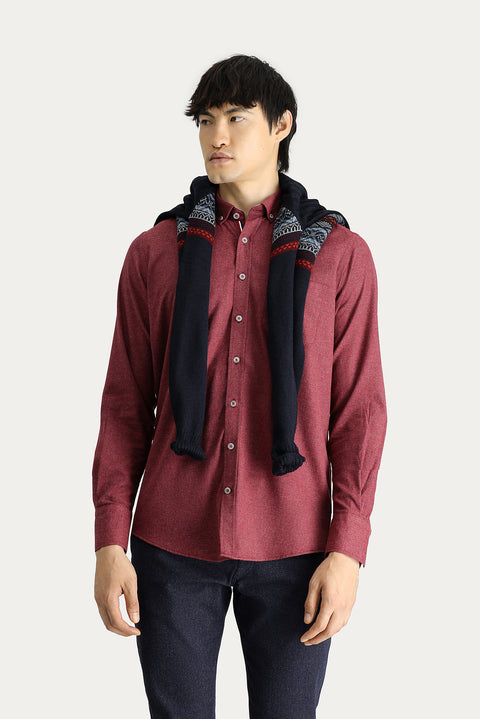 Açık Bordo Uzun Kol Regular Fit Oduncu Pamuklu Düğmeli Yaka Gömlek