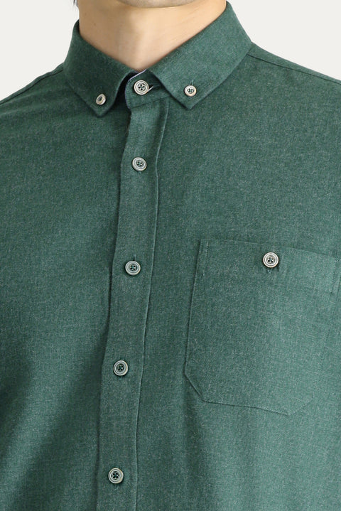 Orman Yeşili Uzun Kol Regular Fit Oduncu Pamuklu Düğmeli Yaka Gömlek