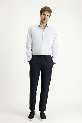  Koyu Mavi  Uzun Kol Klasik Desenli Pamuk Gömlek