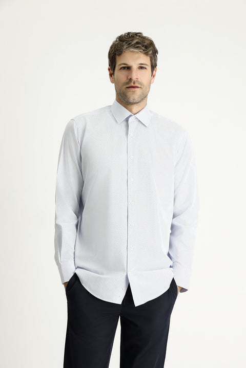 Koyu Mavi  Uzun Kol Klasik Desenli Pamuk Gömlek