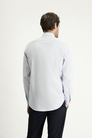  Koyu Mavi  Uzun Kol Klasik Desenli Pamuk Gömlek