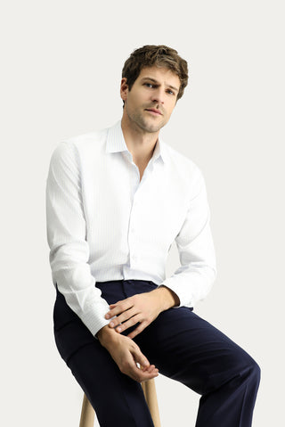  Açık Mavi Uzun Kol Klasik Desenli Pamuk Gömlek