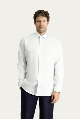  Açık Mavi Uzun Kol Klasik Desenli Pamuk Gömlek