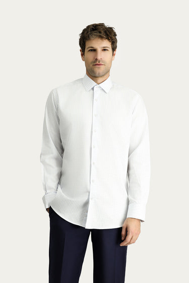  Açık Mavi Uzun Kol Klasik Desenli Pamuk Gömlek