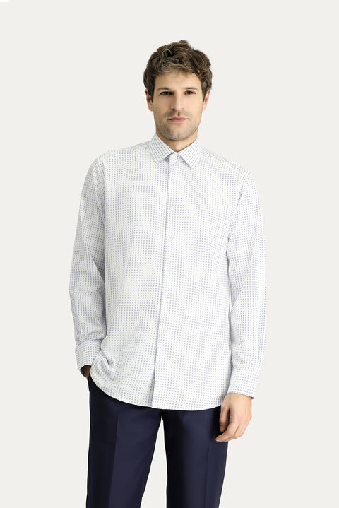 Mavi Uzun Kol Klasik Desenli Pamuk Gömlek