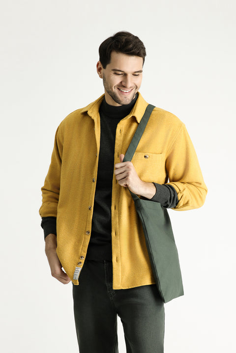 Hardal Uzun Kol Oversize Oduncu Pamuklu Kolay Ütülenebilir Gömlek