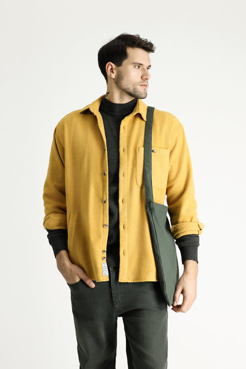 Hardal Uzun Kol Oversize Oduncu Pamuklu Kolay Ütülenebilir Gömlek