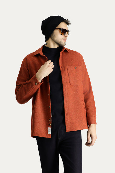 Kiremit Uzun Kol Oversize Oduncu Pamuklu Gömlek