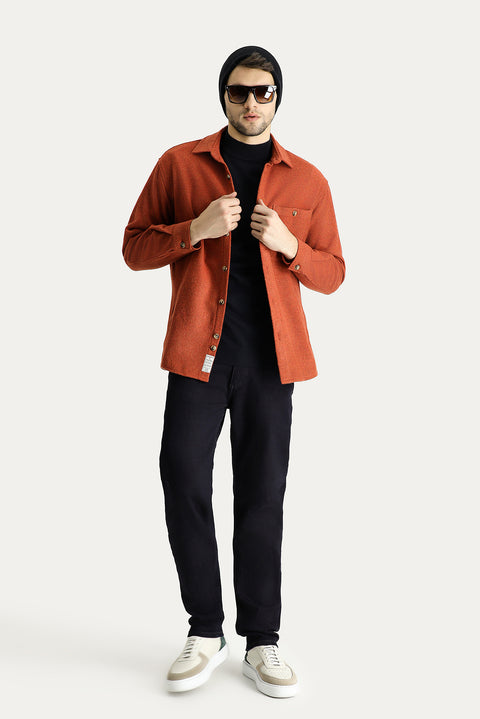 Kiremit Uzun Kol Oversize Oduncu Pamuklu Gömlek