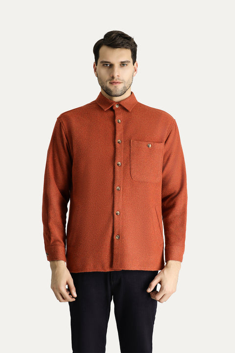 Kiremit Uzun Kol Oversize Oduncu Pamuklu Gömlek