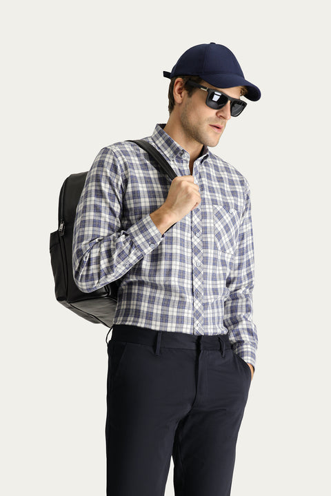 Blue Long Sleeve Regular Fit Plaid Lumberjack Cotton Shirt