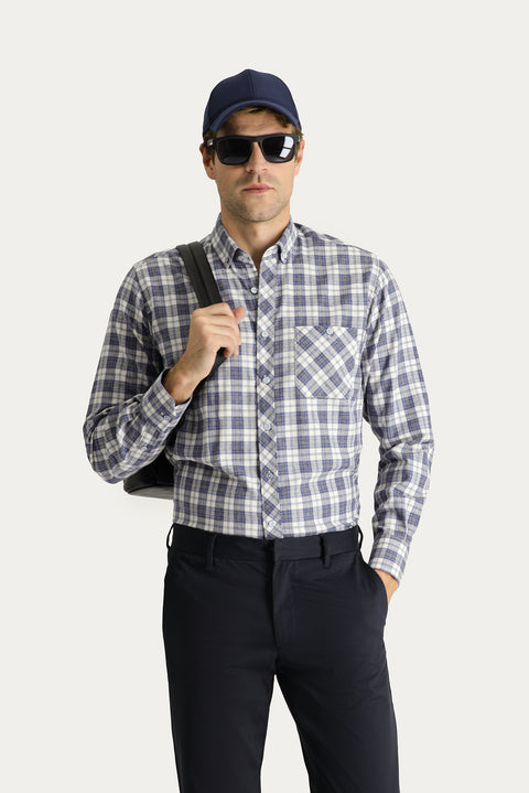 Blue Long Sleeve Regular Fit Plaid Lumberjack Cotton Shirt