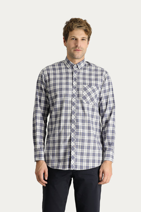 Blue Long Sleeve Regular Fit Plaid Lumberjack Cotton Shirt