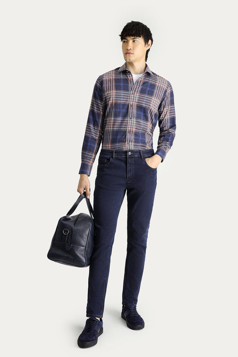 Koyu Lacivert Uzun Kol Regular Fit Ekose Oduncu Pamuklu Gömlek