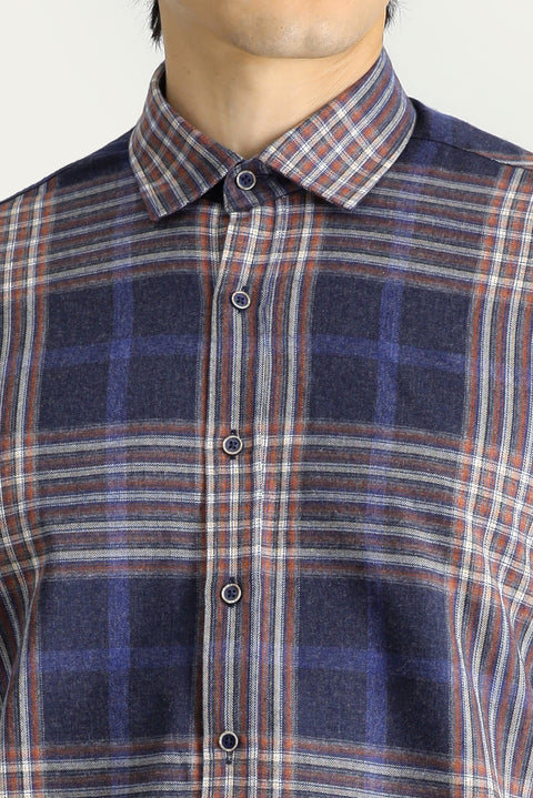 Koyu Lacivert Uzun Kol Regular Fit Ekose Oduncu Pamuklu Gömlek