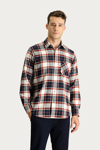  Kiremit Uzun Kol Regular Fit Ekose Oduncu Spor Pamuklu Gömlek