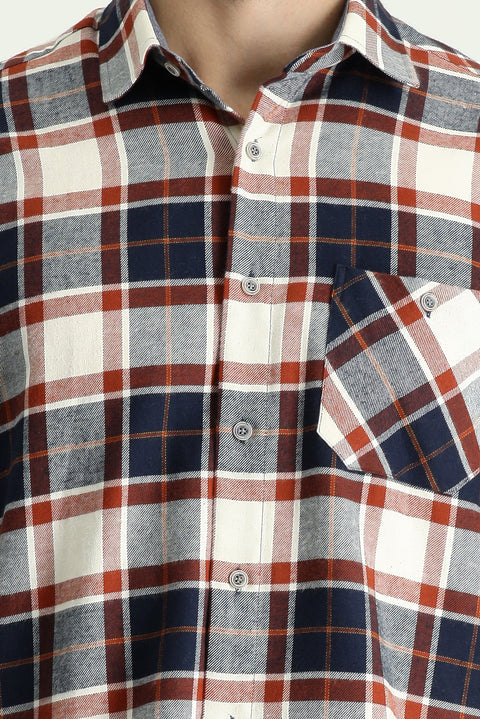 Kiremit Uzun Kol Regular Fit Ekose Oduncu Spor Pamuklu Gömlek