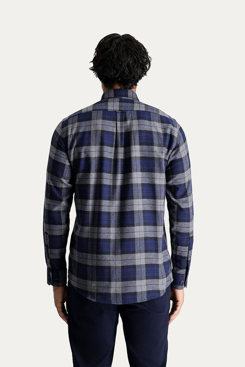 Koyu Lacivert Uzun Kol Oversize Ekose Oduncu Spor Pamuk Gömlek