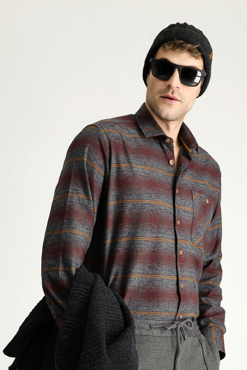 Dark Burgundy Long Sleeve Regular Fit Lumberjack Plaid Cotton Shirt