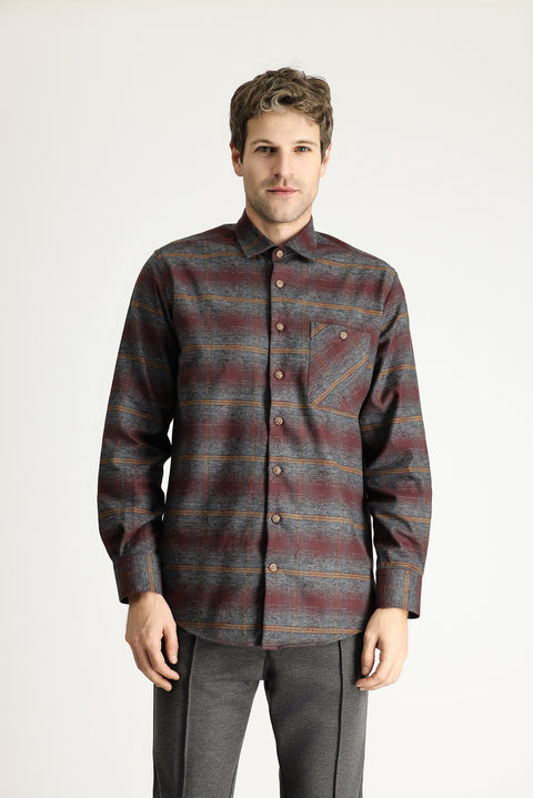Dark Burgundy Long Sleeve Regular Fit Lumberjack Plaid Cotton Shirt