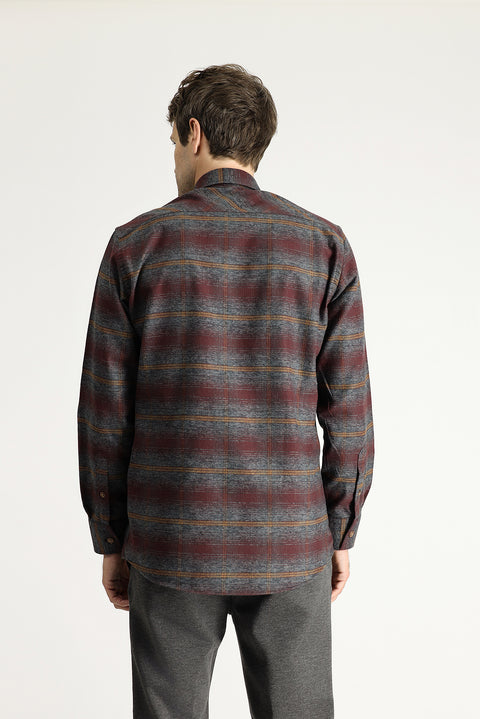 Dark Burgundy Long Sleeve Regular Fit Lumberjack Plaid Cotton Shirt
