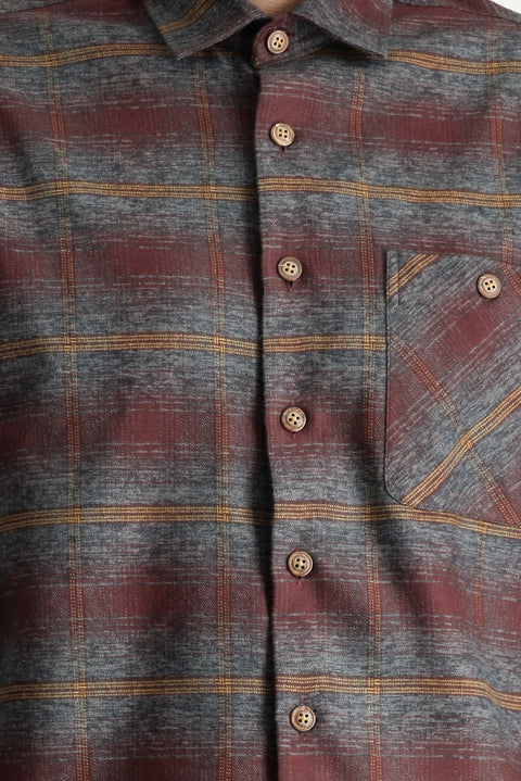 Dark Burgundy Long Sleeve Regular Fit Lumberjack Plaid Cotton Shirt