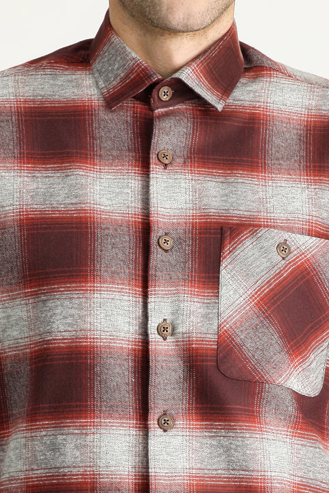 Koyu Kırmızı Uzun Kol Regular Fit Oduncu Ekose Pamuk Gömlek
