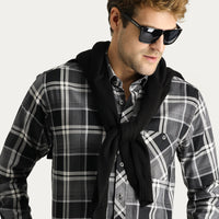 Siyah Uzun Kol Regular Fit Ekose Pamuk Gömlek