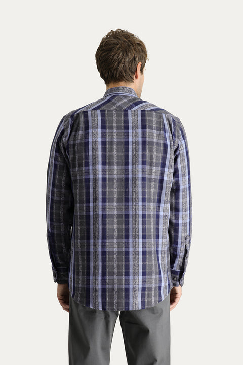 Koyu Lacivert Uzun Kol Regular Fit Ekose Oduncu Pamuk Gömlek