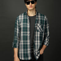 Koyu Yeşil Uzun Kol Regular Fit Ekose Oduncu Pamuk Gömlek