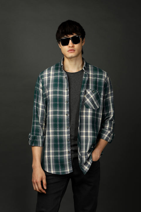 Koyu Yeşil Uzun Kol Regular Fit Ekose Oduncu Pamuk Gömlek