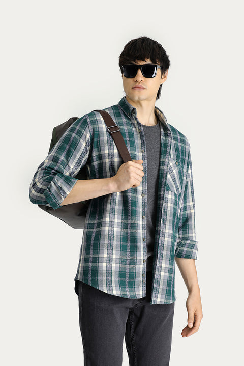 Dark Green Long Sleeve Regular Fit Plaid Lumberjack Cotton Shirt