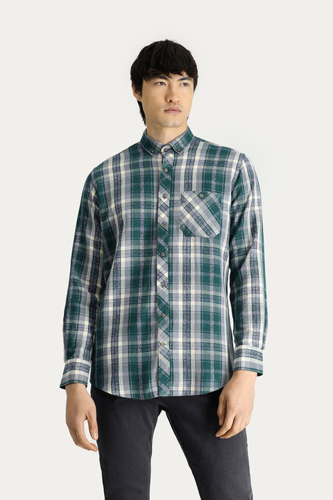 Koyu Yeşil Uzun Kol Regular Fit Ekose Oduncu Pamuk Gömlek