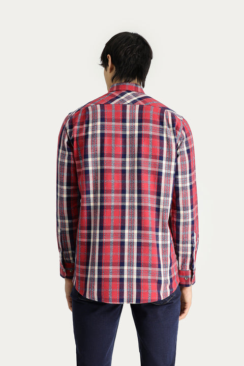 Koyu Kırmızı Uzun Kol Regular Fit Ekose Oduncu Pamuk Gömlek