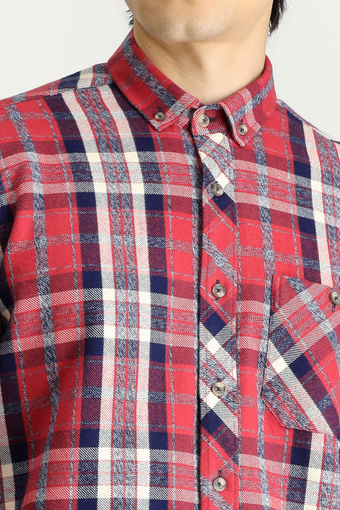 Koyu Kırmızı Uzun Kol Regular Fit Ekose Oduncu Pamuk Gömlek