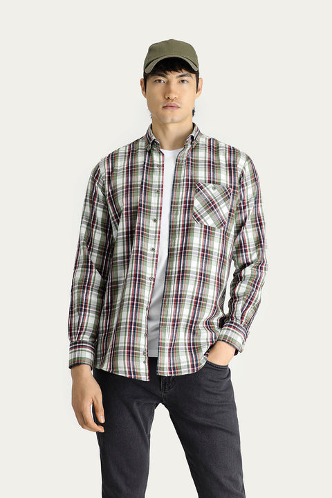 Orta Haki Uzun Kol Regular Fit Ekose Oduncu Pamuklu Kolay Ütülenebilir Gömlek