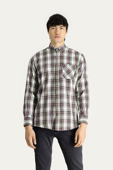 Orta Haki Uzun Kol Regular Fit Ekose Oduncu Pamuklu Kolay Ütülenebilir Gömlek