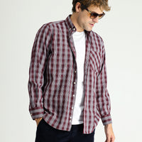 Koyu Kırmızı Uzun Kol Regular Fit Ekose Pamuklu Gömlek