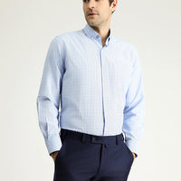 Gök Mavisi Uzun Kol Regular Fit Ekose Pamuklu Kolay Ütülenebilir Düğmeli Yaka Gömlek