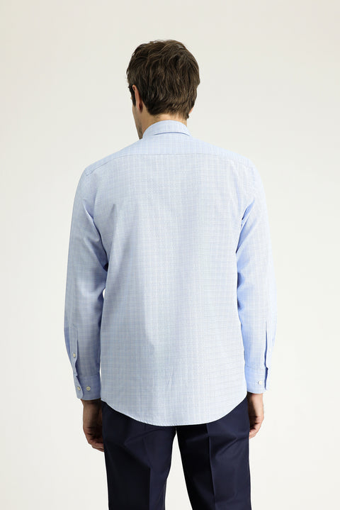 Gök Mavisi Uzun Kol Regular Fit Ekose Pamuklu Kolay Ütülenebilir Düğmeli Yaka Gömlek