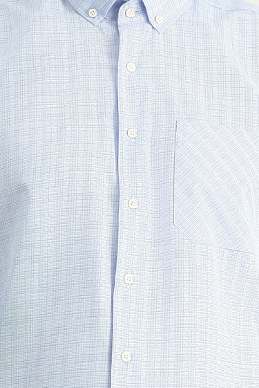 Gök Mavisi Uzun Kol Regular Fit Ekose Pamuklu Kolay Ütülenebilir Düğmeli Yaka Gömlek