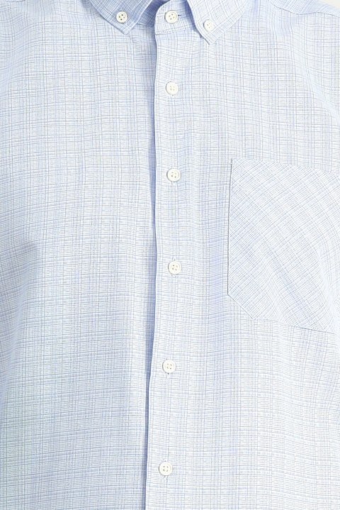 Gök Mavisi Uzun Kol Regular Fit Ekose Pamuklu Kolay Ütülenebilir Düğmeli Yaka Gömlek