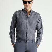 Orta Antrasit Uzun Kol Regular Fit Ekose Pamuklu Düğmeli Yaka Gömlek