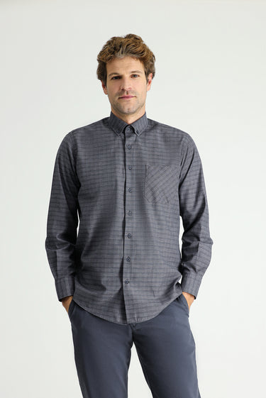 Orta Antrasit Uzun Kol Regular Fit Ekose Pamuklu Düğmeli Yaka Gömlek