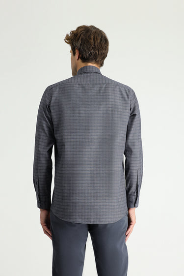 Orta Antrasit Uzun Kol Regular Fit Ekose Pamuklu Düğmeli Yaka Gömlek