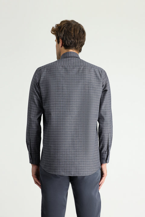 Orta Antrasit Uzun Kol Regular Fit Ekose Pamuklu Kolay Ütülenebilir Düğmeli Yaka Gömlek